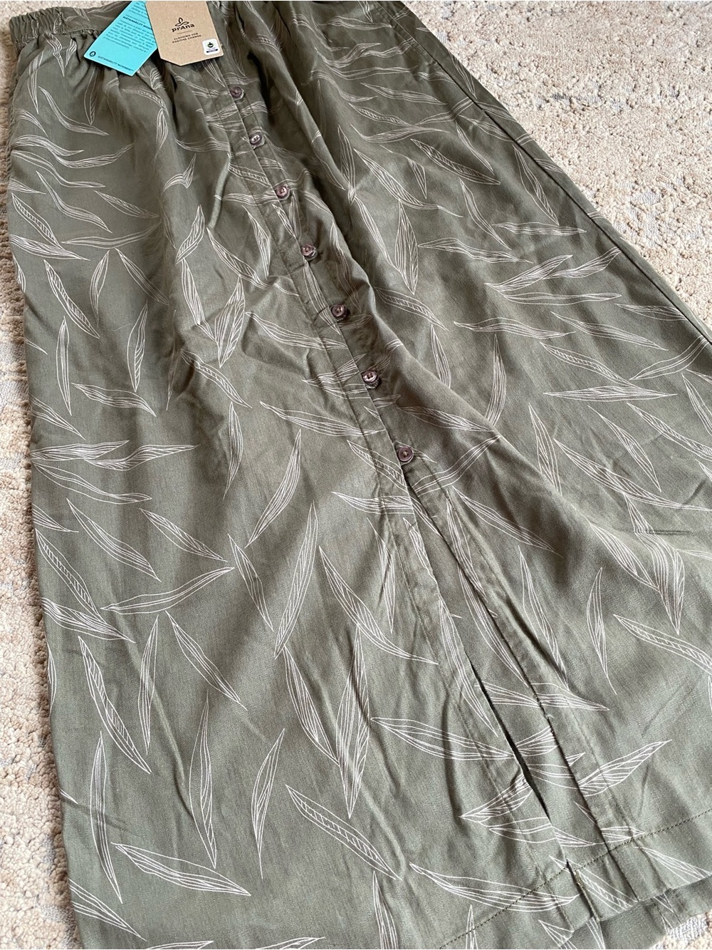 prAna Swift Lake Midi Skirt Rye Green Leaves Tencel Flowy Elasticated Waist: XS - Picture 3 of 10